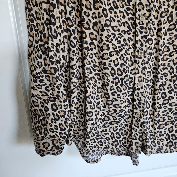 Beach Lunch Lounge Brown Leopard Animal Print Button Up Blouse Size Large - Picture 3 of 8